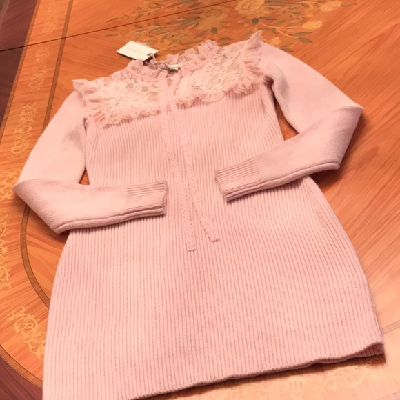 LoveShackFancy Bellini wool blend knit ribbed Pink long sleeve mini Dress Sz.XS. - Picture 9 of 16